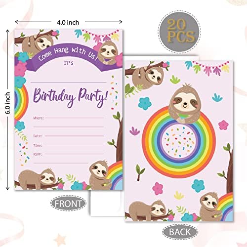 Vnwek לילדים הזמנות למסיבת יום הולדת עם מעטפות ， בוא לתלות עצלנות חמודה כפול צדדי דפסה למסיבת יום הולדת