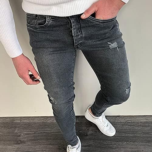 Miashui שנה רגליים ג'ינס מים מג'ינס טחון טחון רגליים ארוגות מכנסיים מזדמנים פתוחים מכנסיים לגברים