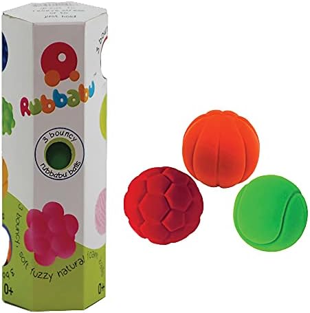 Rubbabu כדורים חושיים קצף גומי טבעי - כדור צעצוע של תינוקות ופעוטות רכים ובטוחים עם משטח מישוש מטושטש- 3pk