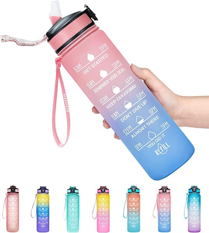 32oz בקבוק מים ספורט מוטיבציוני אטום דליפות עם סמן קש וזמן, BPA עמיד BPA עמיד בחינם טריטן ללא