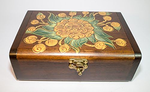 קופסא מתנת תכשיטי עץ טיק תאילנדי בעבודת יד עם בוטאן בלונדיני עתיק & מגבר; תיבת אספן מזכרת.