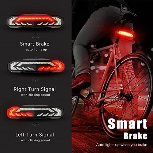 WSDCAM אור אופניים חכם אור זנב עם אותות פניות ואור בלם, קרן אזעקת אופניים עם מרחוק, אוטומטית הפעלה/כיבוי