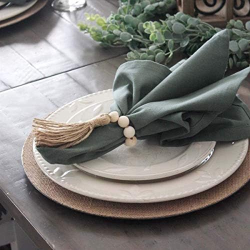 Yalych honza 6 טבעות עץ חרוזים עם שולחן הגדרת מסיבת חתונה מחזיק אביזרים מחזיק סגנון טבעי קישוט מפית