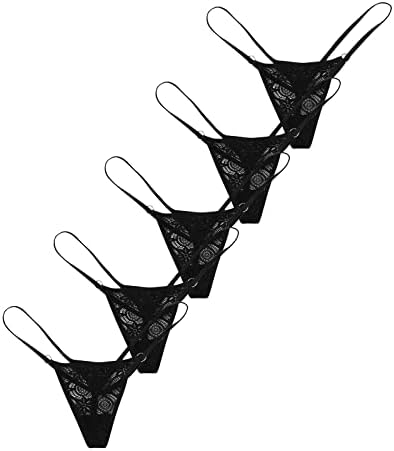 חוטיני מיתרי G לנשים תקצירי תחרה סקסיים v חצופים ראו דרך Stretch Hollow Out תחתונים תחתונים חבילה של 5