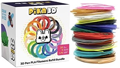 Pika3d pla 1.75 ממ מילוי נימה, 20 צבעים, 5 מטר לכל צבע, עובד עם scrib3d, mynt3d ורוב עטים להדפסת תלת מימד