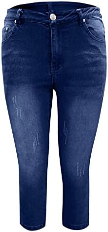 Lijcc Partys מכנסיים נשים רזה מתאימה לקיץ רגליים ישר מכנסיים 3 רבע רבע ג'ינס אלגנטי עם כיסים