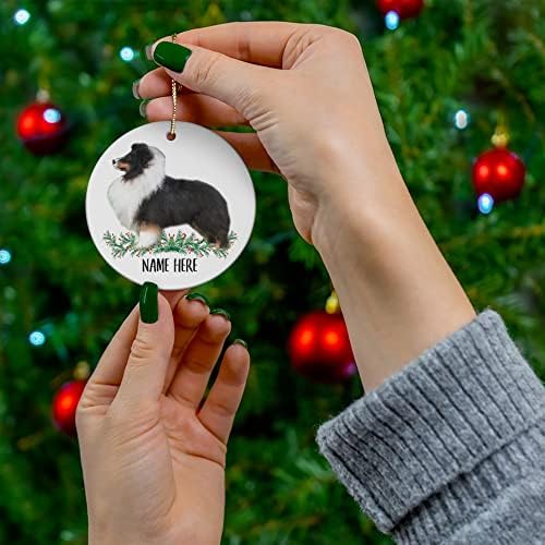 שם מותאם אישית מצחיק Sheltie Tri Color מתנות 2023 קישוטים לעץ חג המולד מעגל קרמיקה